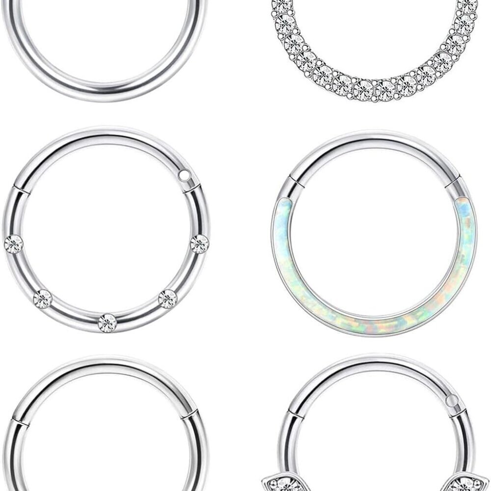 6Pcs Septum Nose Rings Steel Hoop Jewelry Set Hypoallergenic Stylish